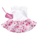 Sophia’s Two-Piece Floral Spring Dance Dress with White Mesh & Sparkly Wristlet Purse Complete Outfit Set for 18” Dolls, White