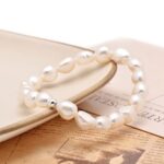 8-9 MM Cultured Freshwater Baroque Pearls Stretch Bracelet 8 Inch, Natural White Color