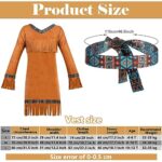 Funtery 2 Pcs Native American Costume for Girl Native American Dress Outfit Wild West Sacagawea Costume for Halloween Party(Small Size)