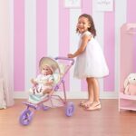 Olivia’s Little World Doll Jogging-Style Stroller with Canopy, Storage Underneath, Iridescent and Pink and Purple