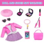 American 18 Inch Doll Makeup Accessories And Clothes,Tote Bag Set For 18″ Dolls Include Berets Outfits Sunglasses Phone Eye Shadow Lipstick Blusher Bracelets Eyelash Brush Toy Stuff(No Doll And Shoes)