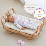 BEBE BASK Premium Rattan Doll Bed – Handcrafted – Perfectly Sized for 18-inch Dolls – American Girl Doll Bed – Our Generation Doll Bed with Luxe Mattress – Baby Photoshoot Props (Large)