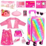 ARTST 18 Inch Doll Clothes Accessories, American 18 inch Doll Suitcase- Glasses,Beret,Shoes,Handbag,Camera, Passport,Mobile Phone Travel Set Toys for 3-12 Girls