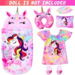 UNICORN ELEMENT 6 Pcs 18 Inch Girl Doll Sleeping Clothes Set – Unicorn Nightdress with Sleeping Bag, Pillows, Eye Mask and Shoes for My Our Life Generation Doll Accessories Stuff