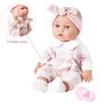 Enjoyin 12” Baby Doll in Gift Box with Pink Cloths, Pacifier, 13”x13” Microfabric Blanket, and Feeding Bottle. Gift Idea for Ages 3+