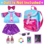 18INDC 10 Pcs American 18 Inch Doll Accessories, 3-piece 18 Inch Doll Clothes Set with Doll Shoes, Hair Clip, Gradient Backpack, Bracelet, Sunglasses, Notebooks, Toy Tablet, Phone – Best Gift for Kids