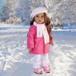 DreamWorld Collections Parisian Adventure – 5 Piece Outfit – Pink Coat, White Beret, Scarf, Leggings and Pink Boots – Clothes Fits 18 Inch Doll (Doll Not Included)