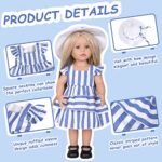 Rakki Dolli Doll Clothes and Accessories 3 Pc. Set includes 1PC Blue and White Stripes Skirt, 1PC Hat, 1PC White Underwear, Fashionable Skirt Dress Set for Baby Dolls (without Doll & Shoes) 020