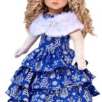 Silver Snowflake – 3 Piece 18 inch Doll Outfit – Blue Gown with White Stole and Long Gloves – (Doll Not Included)