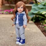 Tomboy – 4 Piece 18 inch Doll Outfit – Jeans Jacket, Grey Sweatpants, T-Shirt Boots. ( Dolls Not Included)