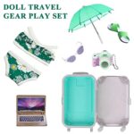 Doll Travel Set Suitcase,Travel Luggage Doll Accessories with Green Suitcase, Camera, Sunglasses, Bikini, Slippers, Notebook, Umbrella for Dolls