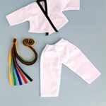 – Yin and Yang – Karate/Tae Kwon Do Outfit Includes Blouse, Pants and 5 Belts – Yellow, Green, Red, Blue and Black – Clothes Fits 18 Inch Doll (Doll Not Included)