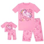 HDE Girls Unicorn Pajamas with Matching Doll Outfit Cotton Pajama Set for Girls Pink Cloud Unicorn – 7