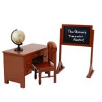 THE QUEEN’S TREASURES 18 Inch Doll Furniture & Accessories, Vintage Style Wooden School Teachers Desk with Drawers That Open & Close, Globe, and Chalkboard Too! Compatible for Use with American Girl