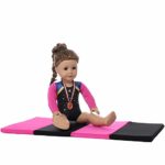 fundolls 18 inch Doll Clothes, Gymnastics Leotard with Gymnastics Mat and Olympic Gold Medal – Compatible with American Girl, Adora, Our Generation and Journey Girls Doll Clothes (Hot Pink&Black)