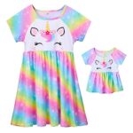 MHJY Girls & Doll Matching Nightgowns Unicorn Nightdress Sleepwear Pajamas for Girls and 18″ Dolls,8-9 Years,Rainbow