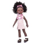 YEEZWOOD Girl’s Black Doll, 14.5-inch African American Baby Doll, Realistic Soft Doll Suitable for Children Over 3 Years Old (with Cute Pink Plaid Dress and Handbag)…