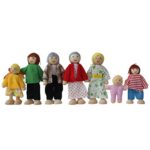 Wooden Doll House People, 7 Family Figures Miniature Doll House, Wooden Doll House Family Dress-Up Characters Grandpa, Grandma, Mom, Dad, Boy and Girl