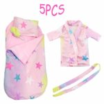 UnicornLife 18 Inch Doll Sleeping Bag and Doll Pajamas with Pillow and Eye Mask Fit American Girl Doll Outfits, Our Generation Doll Accessories, My Life Doll Clothes, etc (Pink)
