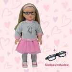 The New York Doll Collection 18 Inch Dolls with Soft Hair and Accessories – Soft Body Doll with Sleeping Eyes, Poseable Vinyl Arms & Legs, Dress Outfit & Glasses – Cute 18″ Doll Set for Girls