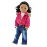 18 Inch Doll Clothes/Clothing Fits American Girl Doll – Fur Collar Accessory Jacket Outfit with White T-Shirt and Distressed Jeans