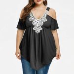 Womens Plus Size Tops Sexy Shirts Cutout Lace Solid Color Pleated Short Sleeve Asymmetric T-Shirt Blouse Tank Tops