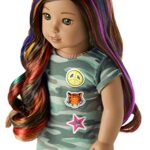 American Girl Truly Me 18-Inch Doll 120 with Hazel Eyes, Wavy Dark-Brown Hair with Bright Rainbow Highlights, Tan Skin with Neutral Undertones, Camo T-Shirt Dress