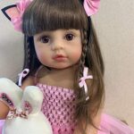 RXDOLL Reborn Baby Dolls Silicone Vinyl Full Body Girls 22 inches 55cm Toddlers Newborn Princesses Waterproof with Pink Dress Eyes Open for Birthday Xmas Gifts