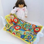 REVERSIBLE COMFORTER 3 pc SET FIT AMERICAN GIRL & OTHER 18″ DOLL BEDDING QUILT BLANKET PILLOW MOD BRIGHT COLORS