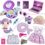 Srua Don 18 Inch Doll Suitcase Travel Luggage Play Set, 18″ Doll Mermaid Theme Travel Carrier Storage Accessories for 18inch Doll, Include Case Doll Clothes Hat Sunglasses Camera Pillow Toy Pet, etc