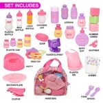 Baby Accessories for Dolls, Baby Doll Diaper Bag Set with Doll Toy Accessories Carry Along Case with Feeding and Caring Baby Accessories, Baby Bottles Diapers Bath Toys Pacifier for Dolls and More