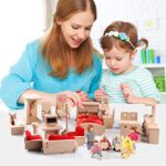 Gemileo 5 Set Dollhouse Furniture Accessories Wooden Bathroom/ Living Room/ Dining Room/ Bedroom/ Kitchen House Doll Decoration Pretend Play Kids Girls Toys