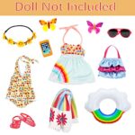 18 Inch Doll Clothes and Accessories Swimming Play Set for 18 Inch Girl Doll Including Dress Swimsuit Swimming Ring Shoes Sunglassess Phone etc