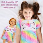Play Tailor Doll and Girl Matching Nightgown Unicorn Outfit Night Dress for Girls and 18″ Dolls, 6-7 Years, Rainbow