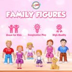 Playkidz Family Figures – Set of 7 Small Toy People for Dollhouse Play, Includes Parents, Sibling, and Pet – Doll House Accessories for Children