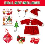 18 Inch Girl Doll Christmas Clothes and Accessories Including Christmas Dress Hat Sticker Carrier Bag Antlers Headdress Shoes Bell Hairpin (Not Include Doll)