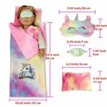 18-inch Doll-Clothes and Doll-Sleeping-Bag Set – Unicorn-Pajama with Matching Sleepover Masks & Pillow – Compatible with American-Girl-Doll-Clothes, Our-Generation, My-Life Dolls Accessories for Kids