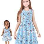 ModaIoo Matching Dolls & Girls Sleeveless Summer Unicorns Dress,A-Line Skater Twirly Sparkly Casual Dresses for Kids,Print Stretchy 18″ Doll Clothes (8038,Uni6,150)