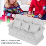 Weiyirot Miniature Dollhouse Sofa, 1:12 Doll House Mini Sofa with 3Pcs Pillow, DIY Dollhouse Living Room Furniture Wooden Doll House Decoration Accessories(Gray)