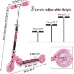 Pink Scooters Folding Portable Aluminum Kick Scooter with Light Up Wheels for Girls Kids Toddlers, Ages 3-12(Pink)