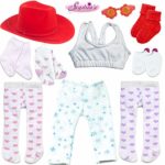 10 Piece Doll Accessory Set with Socks, Tights, Sports Bra, Cowgirl Hat, Sunglasses and More | Fit for 18 Inch Dolls