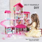 Temi Dollhouse Dreamhouse Building Toys Figure w/ Furniture, Accessories, Movable Slides, Pets & Dolls, DIY Cottage Pretend Play Doll House, Gift for Toddlers, Boys & Girls(11 Rooms)