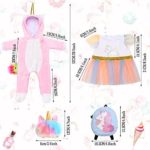 4 Pieces Cute Unicorn Doll Clothes, Unicorn Plush Backpack, Blindfold, Unicorn Doll Pajamas Costumes and Skirt, Baby Dolls Clothes Set Unicorn Doll Costume Toy Accessories for 18 Inch Girl Dolls