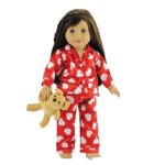 18 Inch Doll Clothes Red & White Heart Pajamas with Teddy Bear | Fits American Girl Dolls |Gift-boxed!