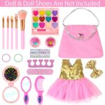 Ecore Fun 19 Pcs 18 Inch Girl Doll Accessories Make Up Pretended Toys Include Doll Clothes Cosmetic Bag Brush Eye Shadow Cheek Hairclip Comb Mirror and Nail File Buffer