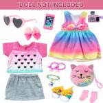 DONTNO 15 Pcs American 18 Inch Doll Clothes and Accessories – 2 Sets of 18 Inch Doll Clothes with Hairpin Camera Sunglasses Coin Purse Bracelet – Best Gift for Girls…