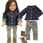 18 Inch Doll Outfit Fall Fashion by Sophia’s with Ruffle Denim Jacket, Leopard Print Leggings and Brown Ankle Boots |Doll Not Included