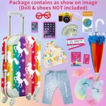 ZITA ELEMENT Fashion 24 Pcs American 18 Inch Girl Doll Clothes and Accessories Suitcase Set for 18 Inch Doll Clothes and Unicorn Pattern Travel Suitcase Set